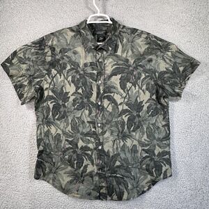 Bloomingdale's Men's Store 100% Linen Green Floral Camp Resort Shirt Size XL‎